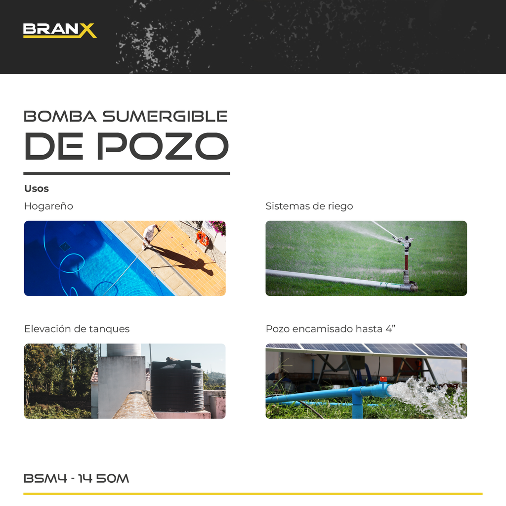 BOMBA SUMERGIBLE BSm4-14 + CABLE 50 MTS + TABLERO DE CONTROL
