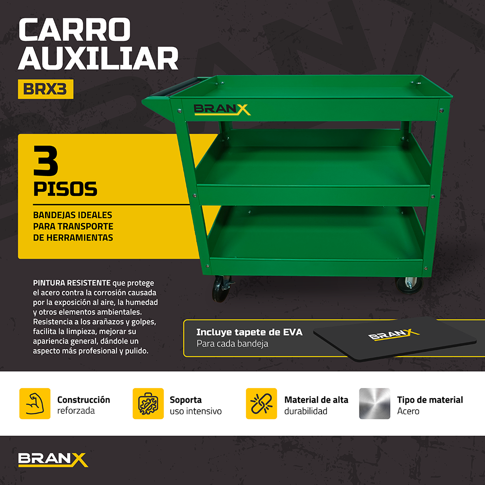 CARRO HERRAM 3 ESTANTES BRANX